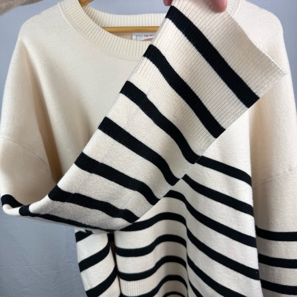 For The Republic Cream and Black Striped Crew Neck Sweater Size XXL - Picture 6 of 12